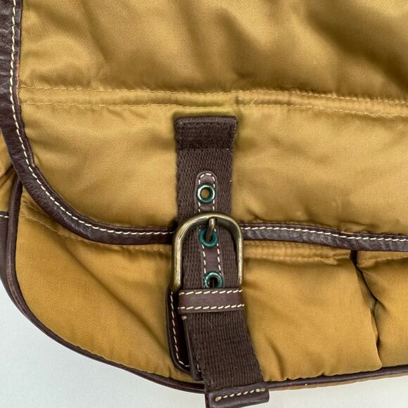 Eddie Bauer Down Filled Puffer Bag Crossbody Tan Brown Leather Outdoor Gorpcore - Picture 3 of 14